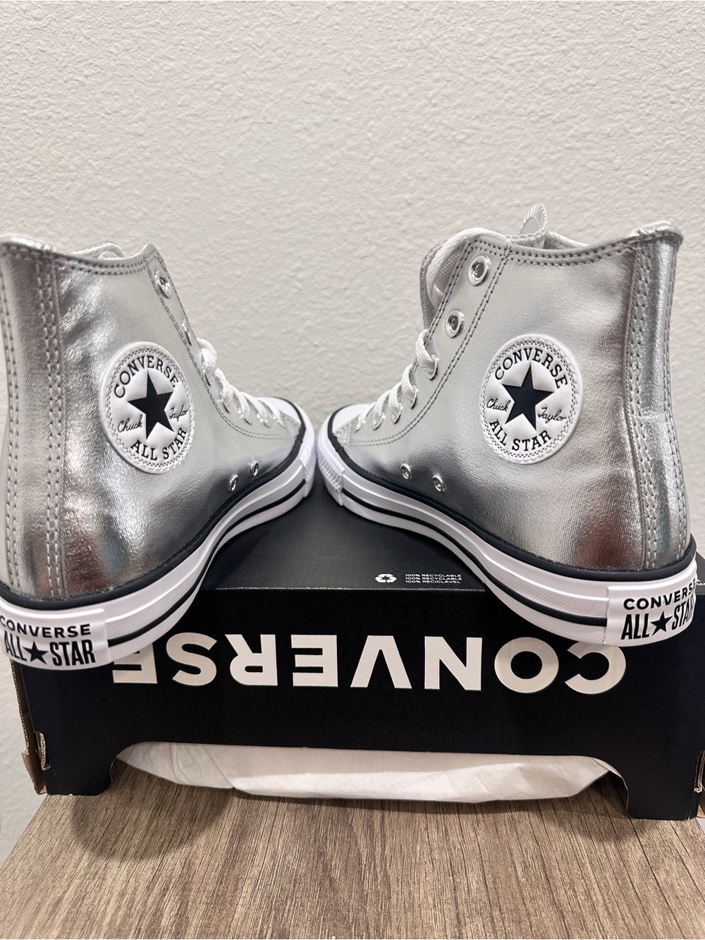 Converse Metallic Silver High Top Sneakers - Picture 3 of 5